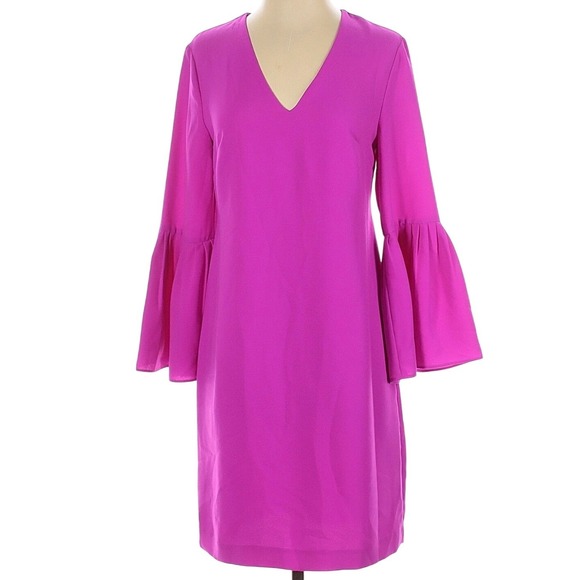 V-Neck Bell Sleeve Mini Dress Womens 10 Magenta NWT 783961-00 - Picture 3 of 8